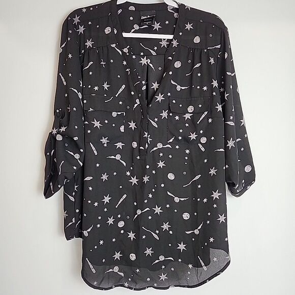 Torrid Harry Potter Star & Wand Black Georgette Harper Blouse Women’s Size 2X - Picture 5 of 16